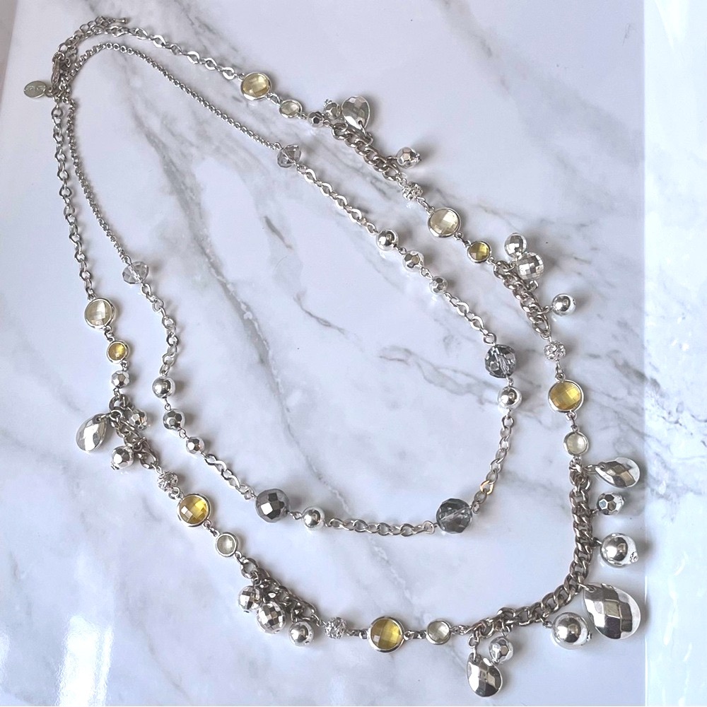 WHBM Multi-Strand Crystal Rhinestone Beaded & Crystals Layered Silver Necklace